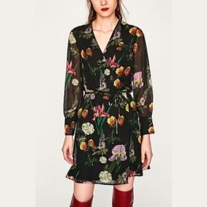 ZARA Black With Colorful Florals True Wrap Dress, Lightweight, Size Medium